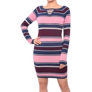 NWT Planet Gold Pink Striped Sweater Dress Size Large